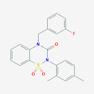 molecular formula C22H19FN2O3S B2977126 2-(2,4-dimethylphenyl)-4-(3-fluorobenzyl)-2H-1,2,4-benzothiadiazin-3(4H)-one 1,1-dioxide CAS No. 941907-07-9