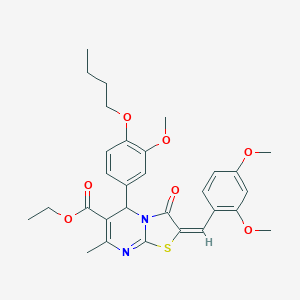 molecular formula C30H34N2O7S B297713 ethyl 5-(4-butoxy-3-methoxyphenyl)-2-(2,4-dimethoxybenzylidene)-7-methyl-3-oxo-2,3-dihydro-5H-[1,3]thiazolo[3,2-a]pyrimidine-6-carboxylate 