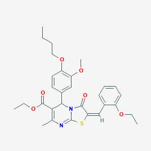 molecular formula C30H34N2O6S B297714 ethyl 5-(4-butoxy-3-methoxyphenyl)-2-(2-ethoxybenzylidene)-7-methyl-3-oxo-2,3-dihydro-5H-[1,3]thiazolo[3,2-a]pyrimidine-6-carboxylate 
