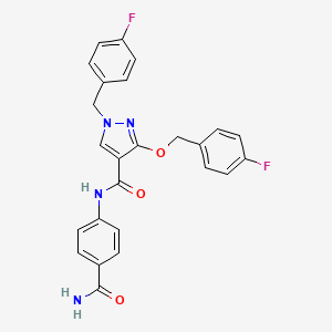 molecular formula C25H20F2N4O3 B2977152 N-(4-carbamoylphenyl)-1-(4-fluorobenzyl)-3-((4-fluorobenzyl)oxy)-1H-pyrazole-4-carboxamide CAS No. 1014069-39-6