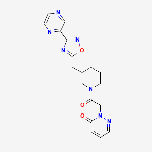 molecular formula C18H19N7O3 B2977154 2-(2-oxo-2-(3-((3-(pyrazin-2-yl)-1,2,4-oxadiazol-5-yl)methyl)piperidin-1-yl)ethyl)pyridazin-3(2H)-one CAS No. 1706236-80-7