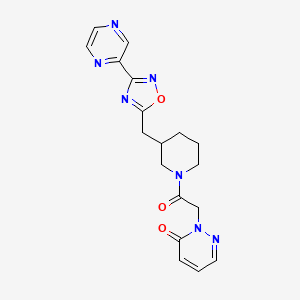 molecular formula C18H19N7O3 B2977154 2-(2-氧代-2-(3-((3-(吡嗪-2-基)-1,2,4-恶二唑-5-基)甲基)哌啶-1-基)乙基)吡啶-3(2H)-酮 CAS No. 1706236-80-7