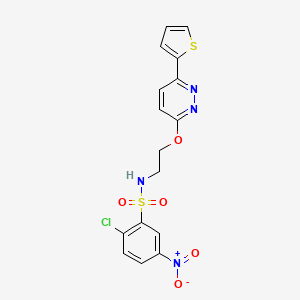 molecular formula C16H13ClN4O5S2 B2977157 2-chloro-5-nitro-N-(2-((6-(thiophen-2-yl)pyridazin-3-yl)oxy)ethyl)benzenesulfonamide CAS No. 920362-69-2