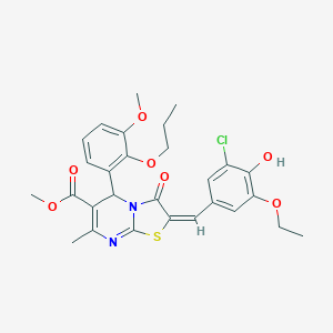 molecular formula C28H29ClN2O7S B297717 methyl 2-(3-chloro-5-ethoxy-4-hydroxybenzylidene)-5-(3-methoxy-2-propoxyphenyl)-7-methyl-3-oxo-2,3-dihydro-5H-[1,3]thiazolo[3,2-a]pyrimidine-6-carboxylate 