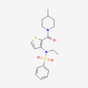 molecular formula C19H24N2O3S2 B2977172 N-ethyl-N-(2-(4-methylpiperidine-1-carbonyl)thiophen-3-yl)benzenesulfonamide CAS No. 1251673-74-1