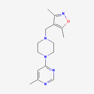 molecular formula C15H21N5O B2977174 3,5-Dimethyl-4-[[4-(6-methylpyrimidin-4-yl)piperazin-1-yl]methyl]-1,2-oxazole CAS No. 2380077-62-1