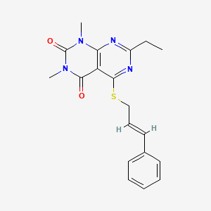 molecular formula C19H20N4O2S B2977175 5-(cinnamylthio)-7-ethyl-1,3-dimethylpyrimido[4,5-d]pyrimidine-2,4(1H,3H)-dione CAS No. 1321906-83-5