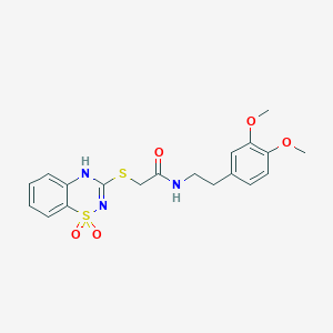 molecular formula C19H21N3O5S2 B2977177 N-(3,4-dimethoxyphenethyl)-2-((1,1-dioxido-4H-benzo[e][1,2,4]thiadiazin-3-yl)thio)acetamide CAS No. 899734-79-3