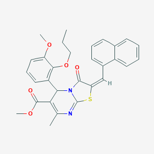 molecular formula C30H28N2O5S B297718 methyl 5-(3-methoxy-2-propoxyphenyl)-7-methyl-2-(1-naphthylmethylene)-3-oxo-2,3-dihydro-5H-[1,3]thiazolo[3,2-a]pyrimidine-6-carboxylate 