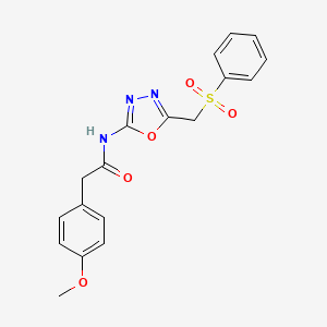 molecular formula C18H17N3O5S B2977186 2-(4-methoxyphenyl)-N-(5-((phenylsulfonyl)methyl)-1,3,4-oxadiazol-2-yl)acetamide CAS No. 923370-77-8