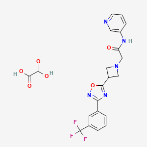 molecular formula C21H18F3N5O6 B2977191 N-(pyridin-3-yl)-2-(3-(3-(3-(trifluoromethyl)phenyl)-1,2,4-oxadiazol-5-yl)azetidin-1-yl)acetamide oxalate CAS No. 1351588-27-6