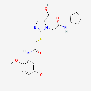 molecular formula C21H28N4O5S B2977195 2-({1-[(cyclopentylcarbamoyl)methyl]-5-(hydroxymethyl)-1H-imidazol-2-yl}sulfanyl)-N-(2,5-dimethoxyphenyl)acetamide CAS No. 921820-77-1