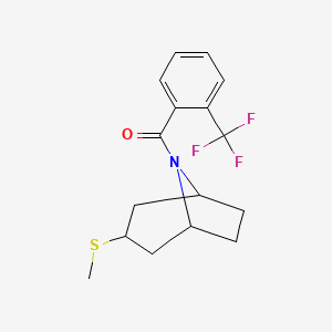 molecular formula C16H18F3NOS B2977200 ((1R,5S)-3-(methylthio)-8-azabicyclo[3.2.1]octan-8-yl)(2-(trifluoromethyl)phenyl)methanone CAS No. 1788773-89-6