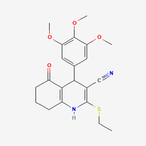 molecular formula C21H24N2O4S B2977203 2-ethylsulfanyl-5-oxo-4-(3,4,5-trimethoxyphenyl)-4,6,7,8-tetrahydro-1H-quinoline-3-carbonitrile CAS No. 488095-26-7