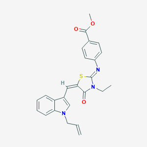 molecular formula C25H23N3O3S B297721 methyl 4-{[(2E,5E)-3-ethyl-4-oxo-5-{[1-(prop-2-en-1-yl)-1H-indol-3-yl]methylidene}-1,3-thiazolidin-2-ylidene]amino}benzoate 