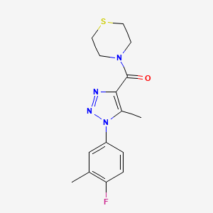molecular formula C15H17FN4OS B2977237 (1-(4-fluoro-3-methylphenyl)-5-methyl-1H-1,2,3-triazol-4-yl)(thiomorpholino)methanone CAS No. 1428363-33-0