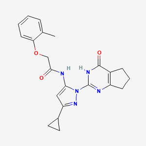 molecular formula C22H23N5O3 B2977255 N-(3-环丙基-1-(4-氧代-4,5,6,7-四氢-3H-环戊[d]嘧啶-2-基)-1H-吡唑-5-基)-2-(邻甲苯氧基)乙酰胺 CAS No. 1207008-16-9