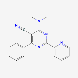 molecular formula C18H15N5 B2977259 4-(二甲氨基)-6-苯基-2-(2-吡啶基)-5-嘧啶甲腈 CAS No. 320418-16-4