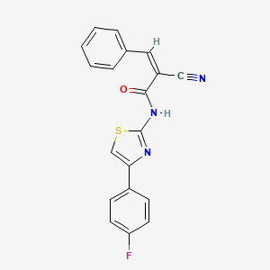 molecular formula C19H12FN3OS B2977268 (Z)-2-cyano-N-[4-(4-fluorophenyl)-1,3-thiazol-2-yl]-3-phenylprop-2-enamide CAS No. 721410-46-4