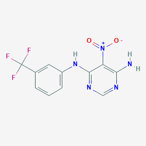molecular formula C11H8F3N5O2 B2977280 5-nitro-N4-(3-(trifluoromethyl)phenyl)pyrimidine-4,6-diamine CAS No. 450345-13-8