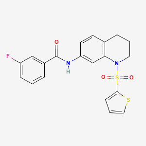 molecular formula C20H17FN2O3S2 B2977289 3-fluoro-N-(1-thiophen-2-ylsulfonyl-3,4-dihydro-2H-quinolin-7-yl)benzamide CAS No. 898447-86-4