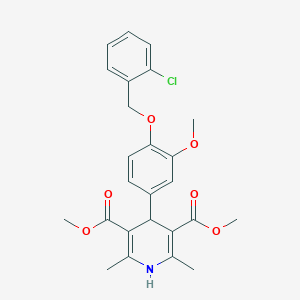 molecular formula C25H26ClNO6 B297729 Dimethyl 4-{4-[(2-chlorobenzyl)oxy]-3-methoxyphenyl}-2,6-dimethyl-1,4-dihydro-3,5-pyridinedicarboxylate 