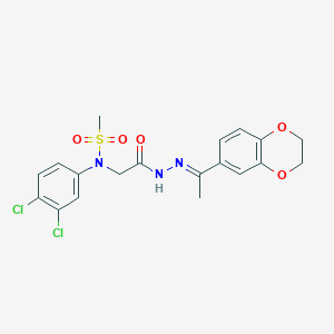 molecular formula C19H19Cl2N3O5S B297730 N-(3,4-dichlorophenyl)-N-(2-{2-[1-(2,3-dihydro-1,4-benzodioxin-6-yl)ethylidene]hydrazino}-2-oxoethyl)methanesulfonamide 