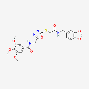 molecular formula C23H24N4O8S B2977319 N-[[5-[2-(1,3-benzodioxol-5-ylmethylamino)-2-oxoethyl]sulfanyl-1,3,4-oxadiazol-2-yl]methyl]-3,4,5-trimethoxybenzamide CAS No. 851784-63-9