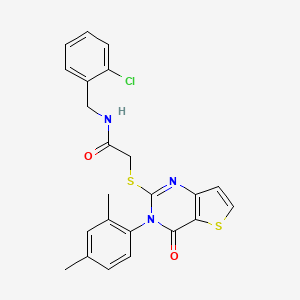 molecular formula C23H20ClN3O2S2 B2977320 N-(2-chlorobenzyl)-2-{[3-(2,4-dimethylphenyl)-4-oxo-3,4-dihydrothieno[3,2-d]pyrimidin-2-yl]sulfanyl}acetamide CAS No. 1261008-90-5