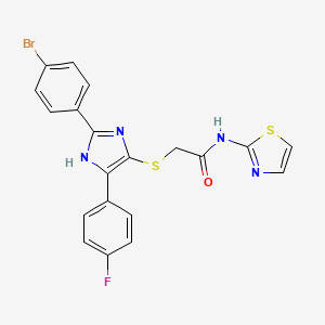 molecular formula C20H14BrFN4OS2 B2977327 2-((2-(4-bromophenyl)-5-(4-fluorophenyl)-1H-imidazol-4-yl)thio)-N-(thiazol-2-yl)acetamide CAS No. 1251682-44-6