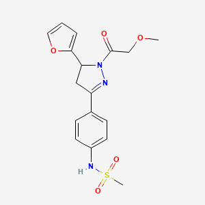 molecular formula C17H19N3O5S B2977342 N-[4-[3-(呋喃-2-基)-2-(2-甲氧基乙酰)-3,4-二氢吡唑-5-基]苯基]甲磺酰胺 CAS No. 851717-86-7