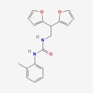 molecular formula C18H18N2O3 B2977387 1-(2,2-二(呋喃-2-基)乙基)-3-(邻甲苯基)脲 CAS No. 2188279-39-0