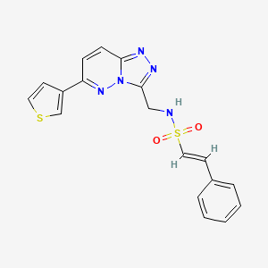 molecular formula C18H15N5O2S2 B2977390 (E)-2-phenyl-N-((6-(thiophen-3-yl)-[1,2,4]triazolo[4,3-b]pyridazin-3-yl)methyl)ethenesulfonamide CAS No. 1904632-49-0