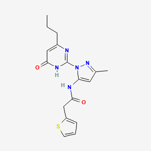 molecular formula C17H19N5O2S B2977395 N-(3-甲基-1-(6-氧代-4-丙基-1,6-二氢嘧啶-2-基)-1H-吡唑-5-基)-2-(噻吩-2-基)乙酰胺 CAS No. 1002932-95-7