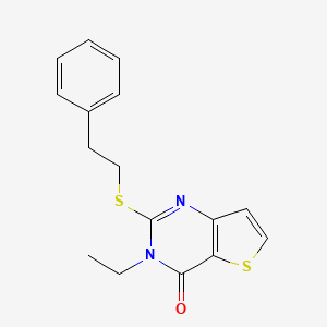 molecular formula C16H16N2OS2 B2977398 3-ethyl-2-[(2-phenylethyl)sulfanyl]thieno[3,2-d]pyrimidin-4(3H)-one CAS No. 1326842-08-3