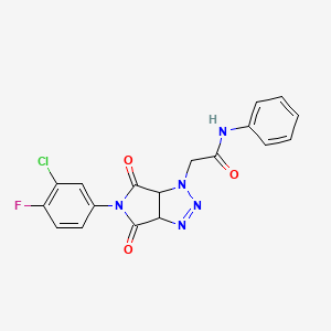 molecular formula C18H13ClFN5O3 B2977401 2-[5-(3-chloro-4-fluorophenyl)-4,6-dioxo-4,5,6,6a-tetrahydropyrrolo[3,4-d][1,2,3]triazol-1(3aH)-yl]-N-phenylacetamide CAS No. 1008227-70-0