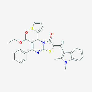 molecular formula C30H25N3O3S2 B297741 ethyl 2-[(1,2-dimethyl-1H-indol-3-yl)methylene]-3-oxo-7-phenyl-5-(2-thienyl)-2,3-dihydro-5H-[1,3]thiazolo[3,2-a]pyrimidine-6-carboxylate 