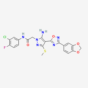 2-(5-amino-4-(3-(benzo[d][1,3]dioxol-5-yl)-1,2,4-oxadiazol-5-yl)-3-(methylthio)-1H-pyrazol-1-yl)-N-(3-chloro-4-fluorophenyl)acetamide