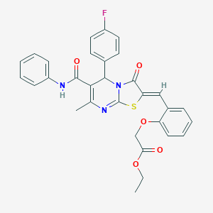 molecular formula C31H26FN3O5S B297742 ethyl {2-[(6-(anilinocarbonyl)-5-(4-fluorophenyl)-7-methyl-3-oxo-5H-[1,3]thiazolo[3,2-a]pyrimidin-2(3H)-ylidene)methyl]phenoxy}acetate 