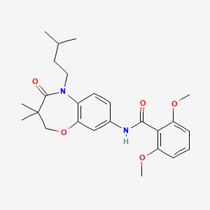 molecular formula C25H32N2O5 B2977421 N-(5-isopentyl-3,3-dimethyl-4-oxo-2,3,4,5-tetrahydrobenzo[b][1,4]oxazepin-8-yl)-2,6-dimethoxybenzamide CAS No. 921811-34-9