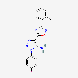 molecular formula C17H13FN6O B2977423 1-(4-fluorophenyl)-4-(3-(o-tolyl)-1,2,4-oxadiazol-5-yl)-1H-1,2,3-triazol-5-amine CAS No. 892743-78-1