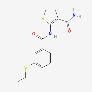molecular formula C14H14N2O2S2 B2977425 2-(3-(乙硫基)苯甲酰胺)噻吩-3-甲酰胺 CAS No. 941936-64-7