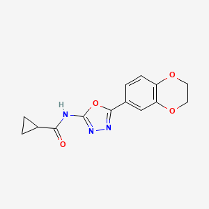 molecular formula C14H13N3O4 B2977439 N-(5-(2,3-二氢苯并[b][1,4]二噁英-6-基)-1,3,4-恶二唑-2-基)环丙烷甲酰胺 CAS No. 862808-55-7