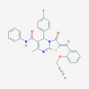 molecular formula C30H22FN3O3S B297744 5-(4-fluorophenyl)-7-methyl-3-oxo-N-phenyl-2-[2-(2-propynyloxy)benzylidene]-2,3-dihydro-5H-[1,3]thiazolo[3,2-a]pyrimidine-6-carboxamide 