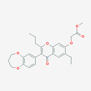 molecular formula C26H28O7 B2977442 methyl 2-((3-(3,4-dihydro-2H-benzo[b][1,4]dioxepin-7-yl)-6-ethyl-4-oxo-2-propyl-4H-chromen-7-yl)oxy)acetate CAS No. 180077-42-3