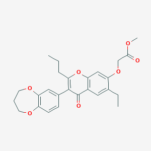 molecular formula C26H28O7 B2977442 2-((3-(3,4-二氢-2H-苯并[b][1,4]二氧杂环庚-7-基)-6-乙基-4-氧代-2-丙基-4H-色满-7-基)氧基)乙酸甲酯 CAS No. 180077-42-3