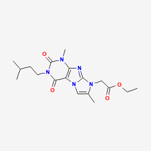 molecular formula C18H25N5O4 B2977449 乙基 2-(3-异戊基-1,7-二甲基-2,4-二氧代-3,4-二氢-1H-咪唑并[2,1-f]嘌呤-8(2H)-基)乙酸酯 CAS No. 915935-43-2