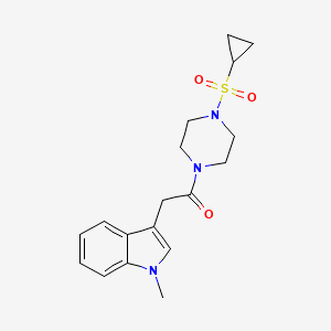 molecular formula C18H23N3O3S B2977450 1-(4-(cyclopropylsulfonyl)piperazin-1-yl)-2-(1-methyl-1H-indol-3-yl)ethanone CAS No. 1219913-56-0