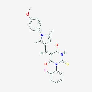 molecular formula C24H20FN3O3S B297746 1-(2-fluorophenyl)-5-{[1-(4-methoxyphenyl)-2,5-dimethyl-1H-pyrrol-3-yl]methylene}-2-thioxodihydro-4,6(1H,5H)-pyrimidinedione 