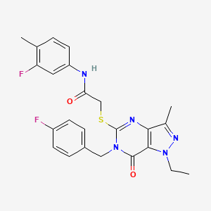 molecular formula C24H23F2N5O2S B2977468 2-((1-ethyl-6-(4-fluorobenzyl)-3-methyl-7-oxo-6,7-dihydro-1H-pyrazolo[4,3-d]pyrimidin-5-yl)thio)-N-(3-fluoro-4-methylphenyl)acetamide CAS No. 1357784-01-0